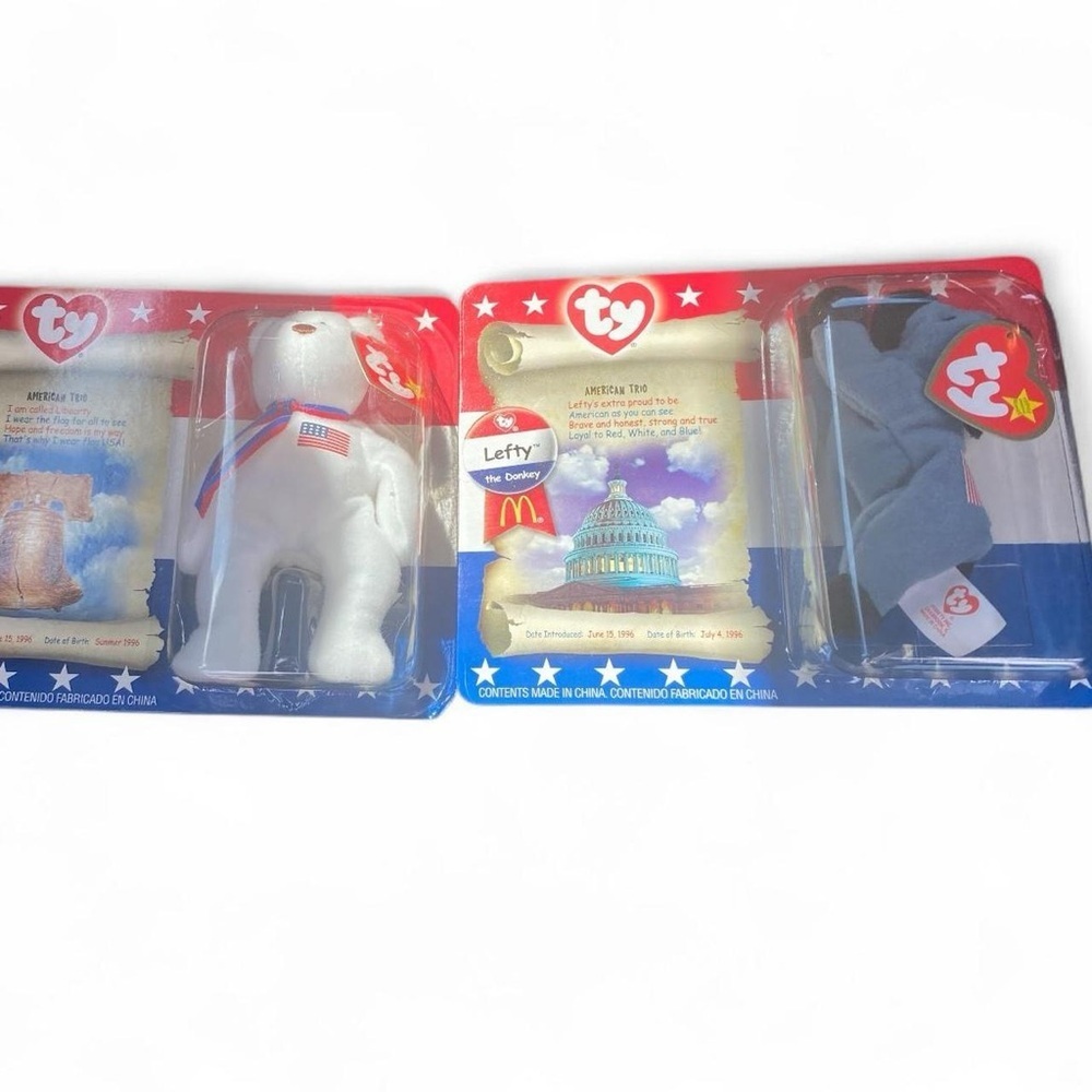 Ty Patriotic Beanie Babies Set - White Bear and Blue Donkey​​